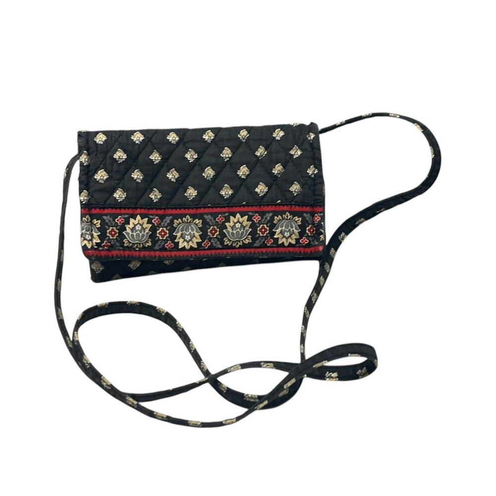 Vera Bradley Billfold Style Crossbody Purse - Retired Classic Black/Floral